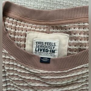 Aerie Big Hug Waffle Sweatshirt - Cream/Pale Pink/Tan